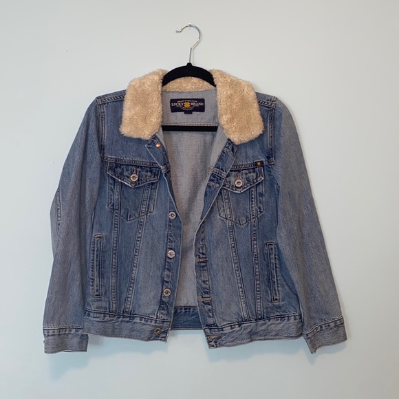 Lucky Brand Jean Jacket with Fur Collar - Picture 1 of 4